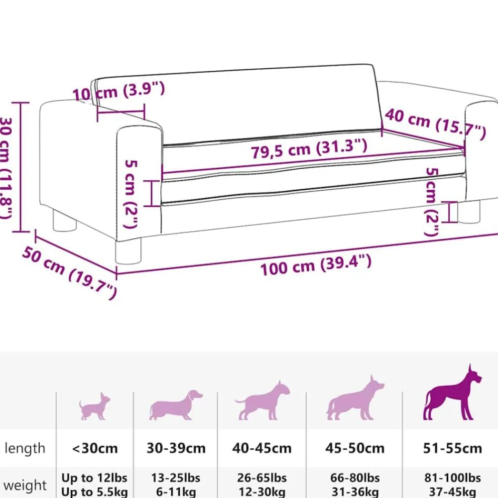 vidaXL Productos Para Mascotas-Cama de perros con extensión cuero sintético marrón 100x50x30cm