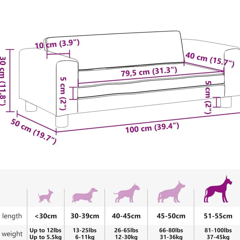 vidaXL Productos Para Mascotas-Cama de perros con extensión cuero sintético 100x50x30 cm