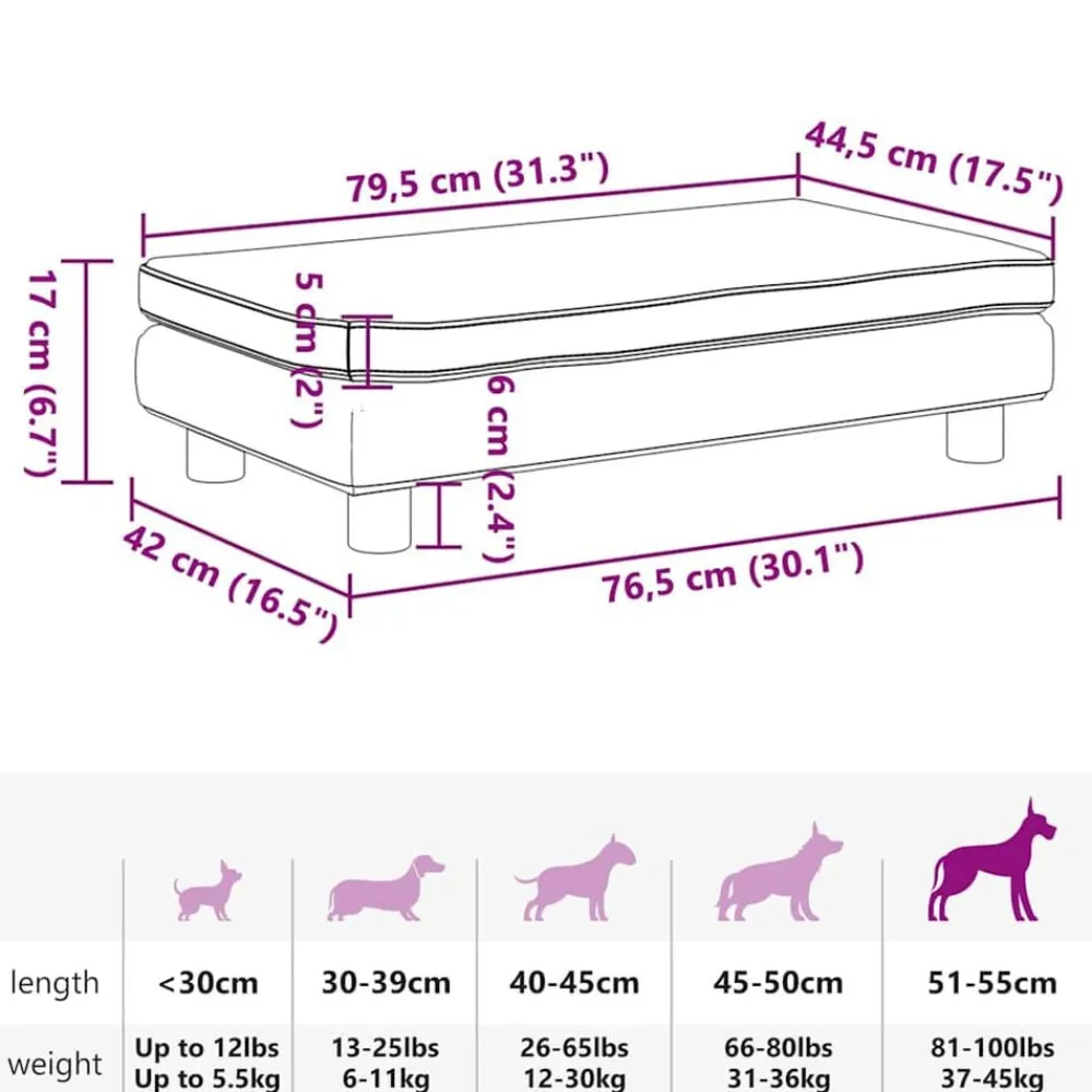 vidaXL Productos Para Mascotas-Cama de perros con extensión cuero sintético 100x50x30 cm
