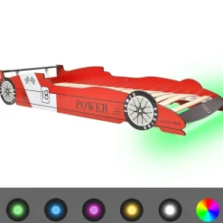 vidaXL Cama infantil con forma de coche carreras y LED 90x200 cm roja Rojo Sale