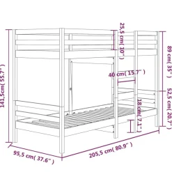 vidaXL Cama litera sin colchón madera maciza de pino 90x200 cm Natural Discount