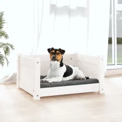 vidaXL Productos Para Mascotas-Cama para perros blanca 55,5x45,5x28 cm madera maciza de pino