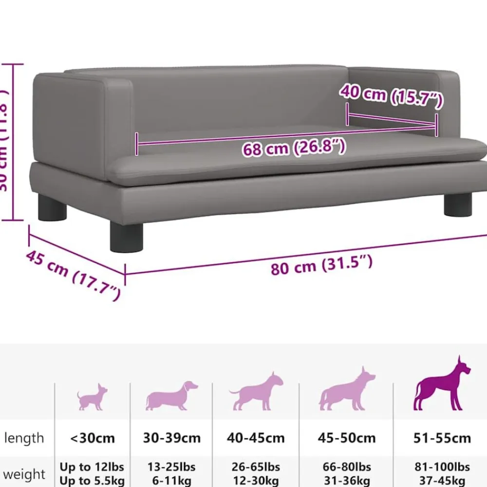 vidaXL Cama para perros de cuero sintético 80x45x30 cm Gris Hot