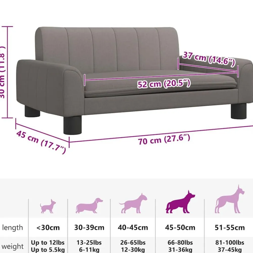 vidaXL Productos Para Mascotas-Cama para perros de tela gris 70x45x30 cm