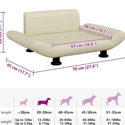 vidaXL Cama para perros de cuero sintético 70x45x28 cm Crema New