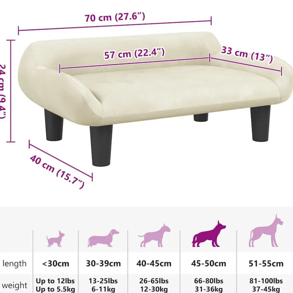 vidaXL Productos Para Mascotas-Cama para perros de terciopelo 70x40x24 cm