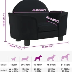 vidaXL Cama para perros de terciopelo negra 66x40x45 cm Negro Online
