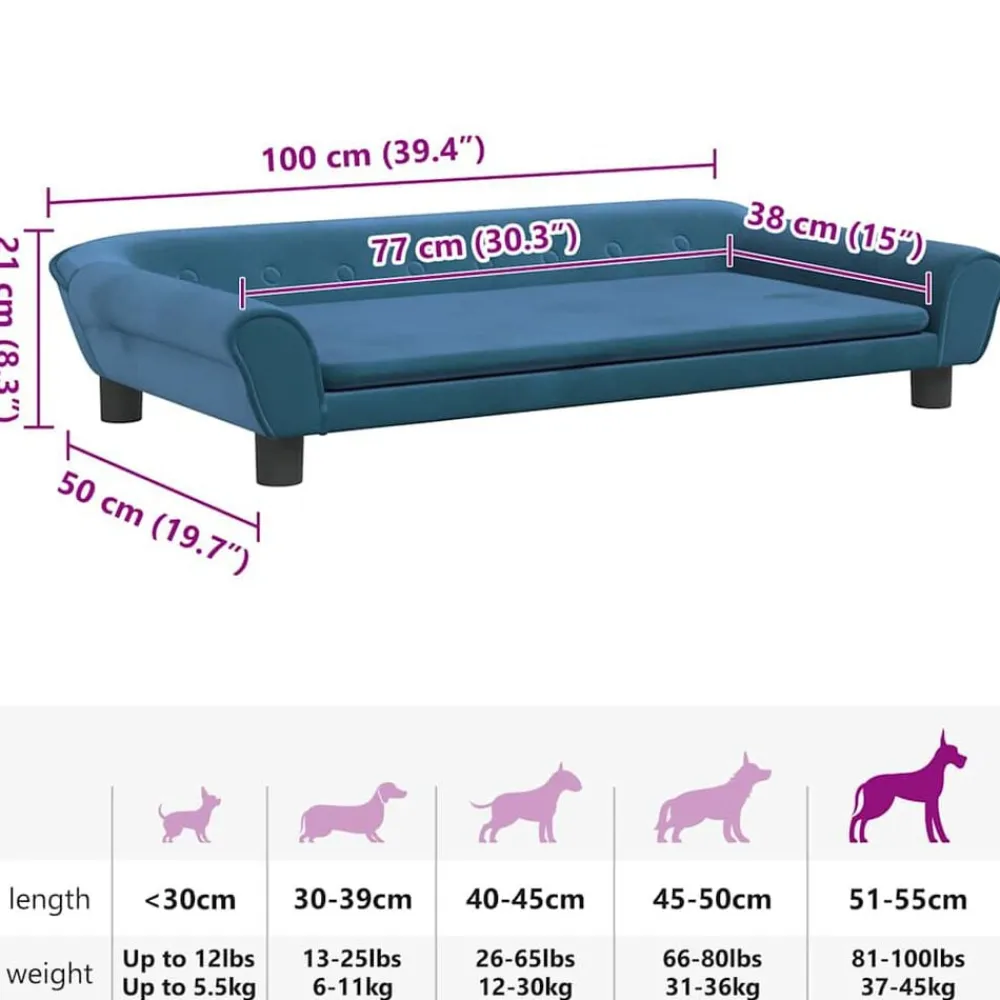 vidaXL Productos Para Mascotas-Cama para perros de terciopelo 100x50x21 cm