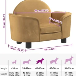 vidaXL Cama para perros de terciopelo marrón 66x40x45 cm Marr&oacute;n Best
