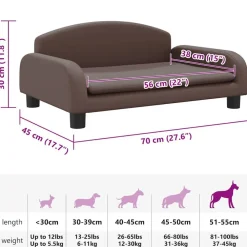 vidaXL Cama para perros de cuero sintético marrón 70x45x30 cm Marr&oacute;n
