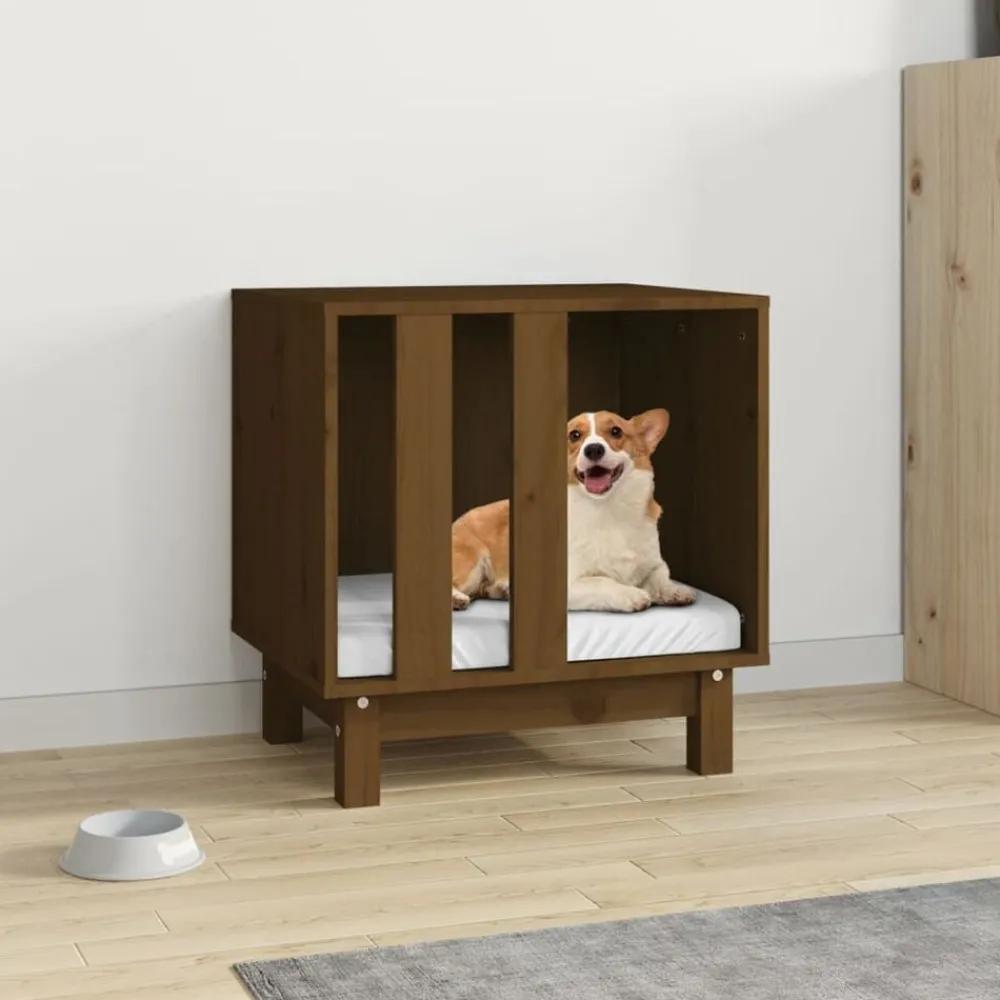 vidaXL Cama para perros madera maciza pino marrón miel 50x40x52 cm Marrón miel Sale