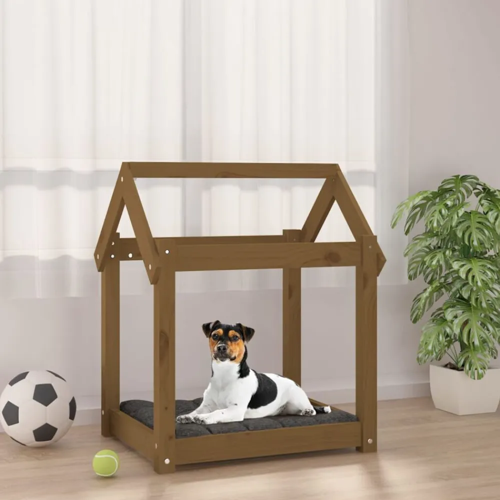 vidaXL Cama para perros madera maciza pino marrón miel 61x50x70 cm Marrón miel