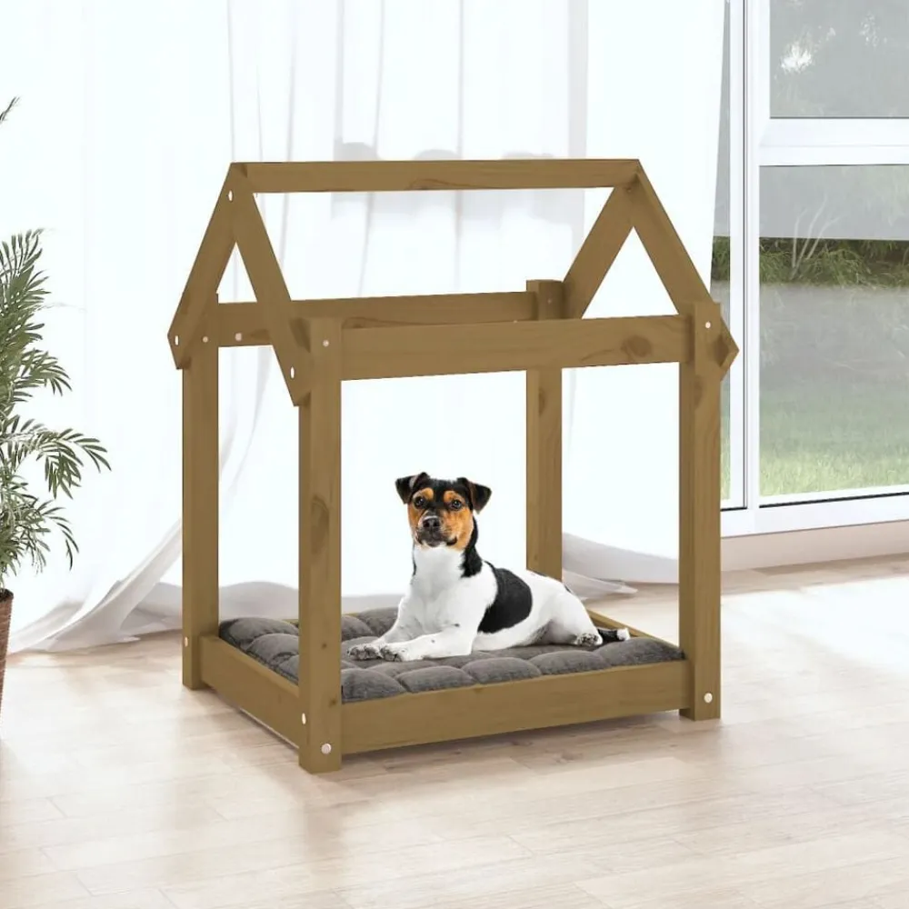 vidaXL Cama para perros madera maciza pino marrón miel 61x50x70 cm Marrón miel