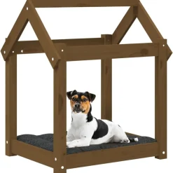 vidaXL Cama para perros madera maciza pino marrón miel 61x50x70 cm Marrón miel