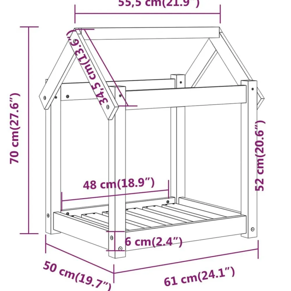 vidaXL Cama para perros madera maciza pino marrón miel 61x50x70 cm Marrón miel