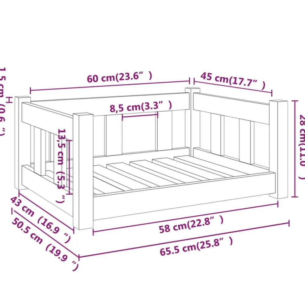 vidaXL Productos Para Mascotas-Cama para perros madera maciza de pino 65,5x50,5x28 cm