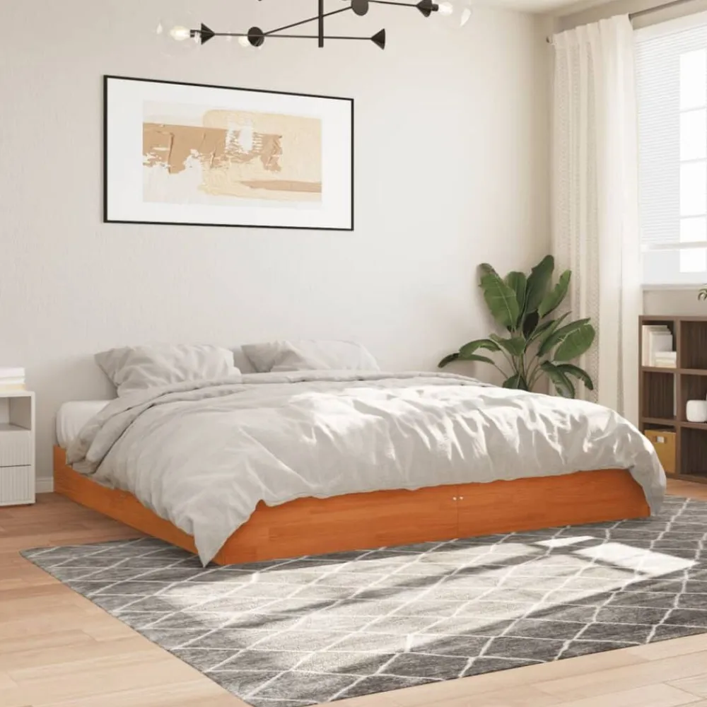 vidaXL Camas Y Accesorios-Cama sin colchón madera maciza de pino marrón cera 200x200 cm