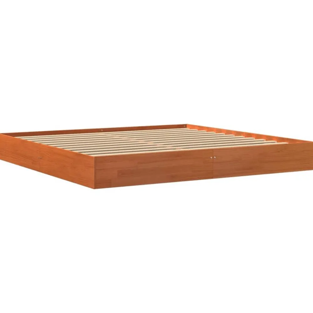 vidaXL Camas Y Accesorios-Cama sin colchón madera maciza de pino marrón cera 200x200 cm
