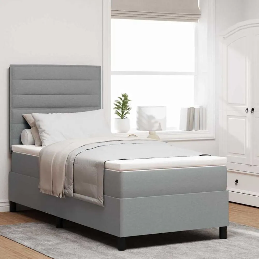 vidaXL Cama tipo Box Spring con colchón 80 x 200 cm tela Gris claro