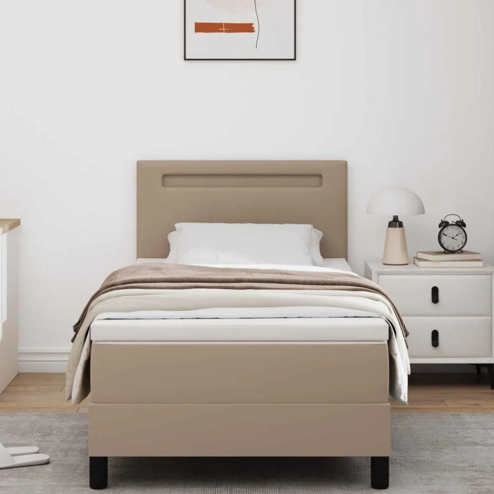 vidaXL Cama tipo Box Spring 90 x 190 cm Cuero sintético Capuchino New