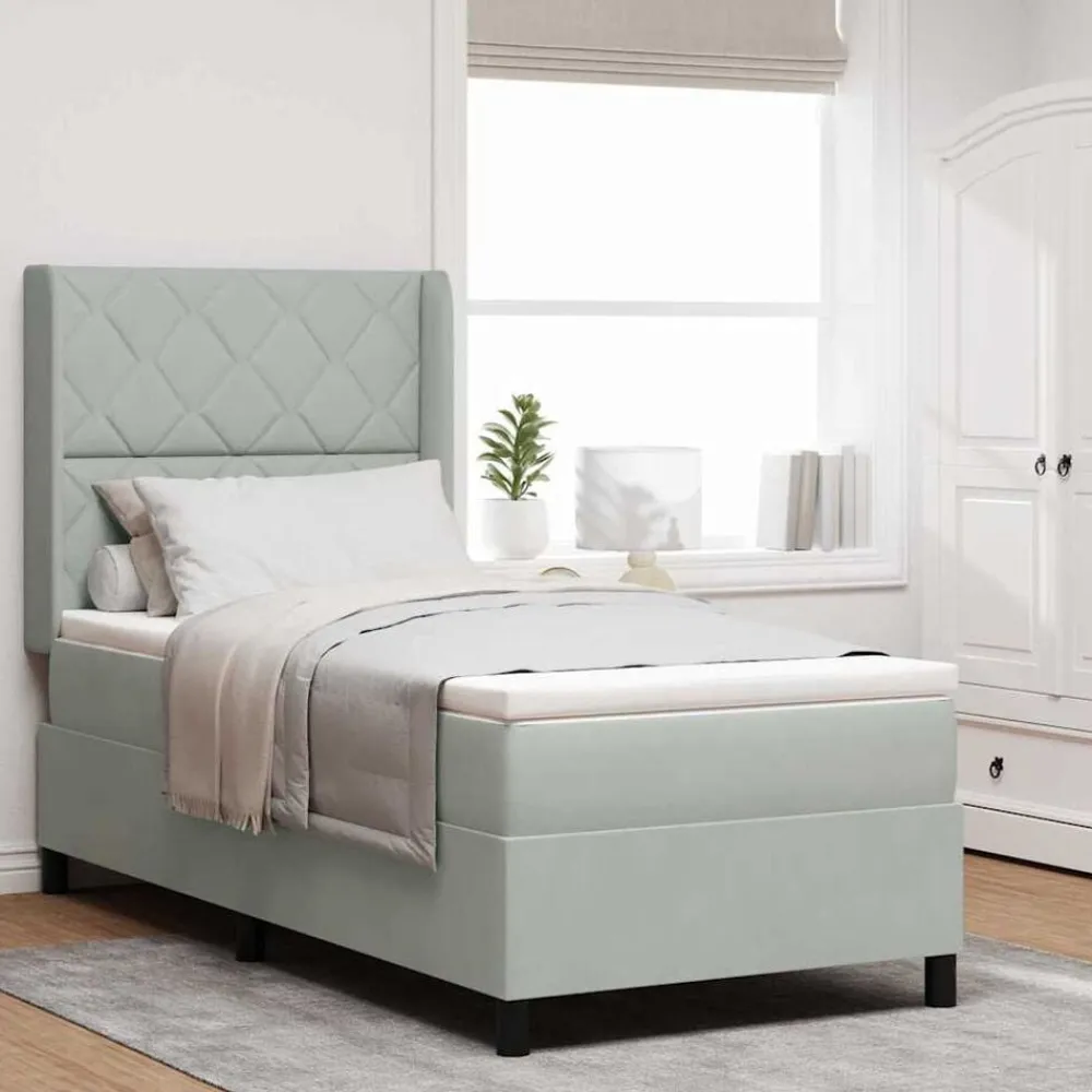 vidaXL Cama tipo Box Spring 90 x 190 cm Terciopelo Gris claro