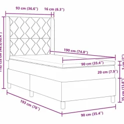 vidaXL Cama tipo Box Spring 90 x 190 cm Terciopelo Gris claro