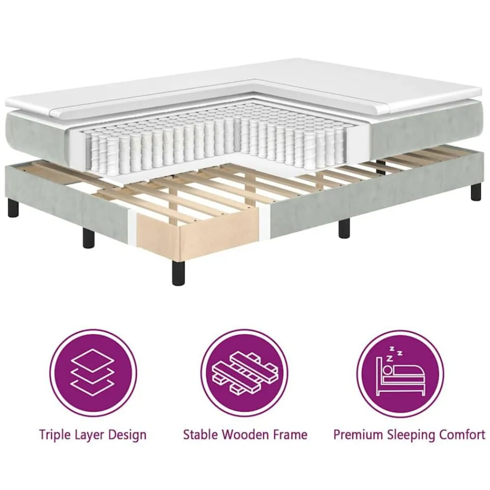 vidaXL Cama tipo Box Spring 90 x 190 cm Terciopelo Gris claro