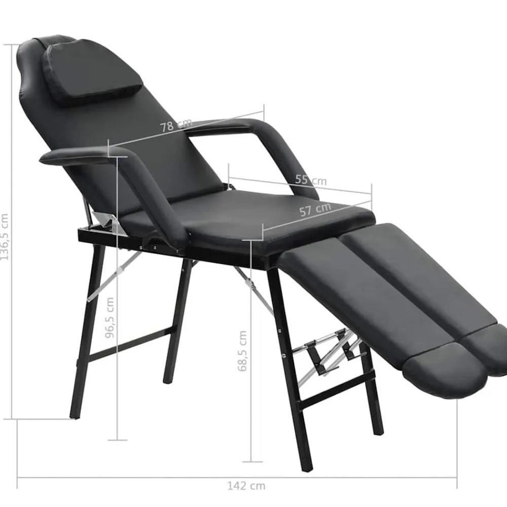vidaXL Camilla de esteticista cuero sintético 185x78x76 cm negra Negro Discount