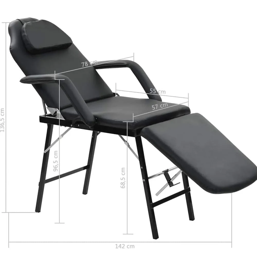 vidaXL Camilla de esteticista cuero sintético 185x78x76 cm negra Negro Best