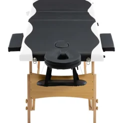 vidaXL Camilla de masaje plegable 3 zonas madera Negro y blanco Clearance