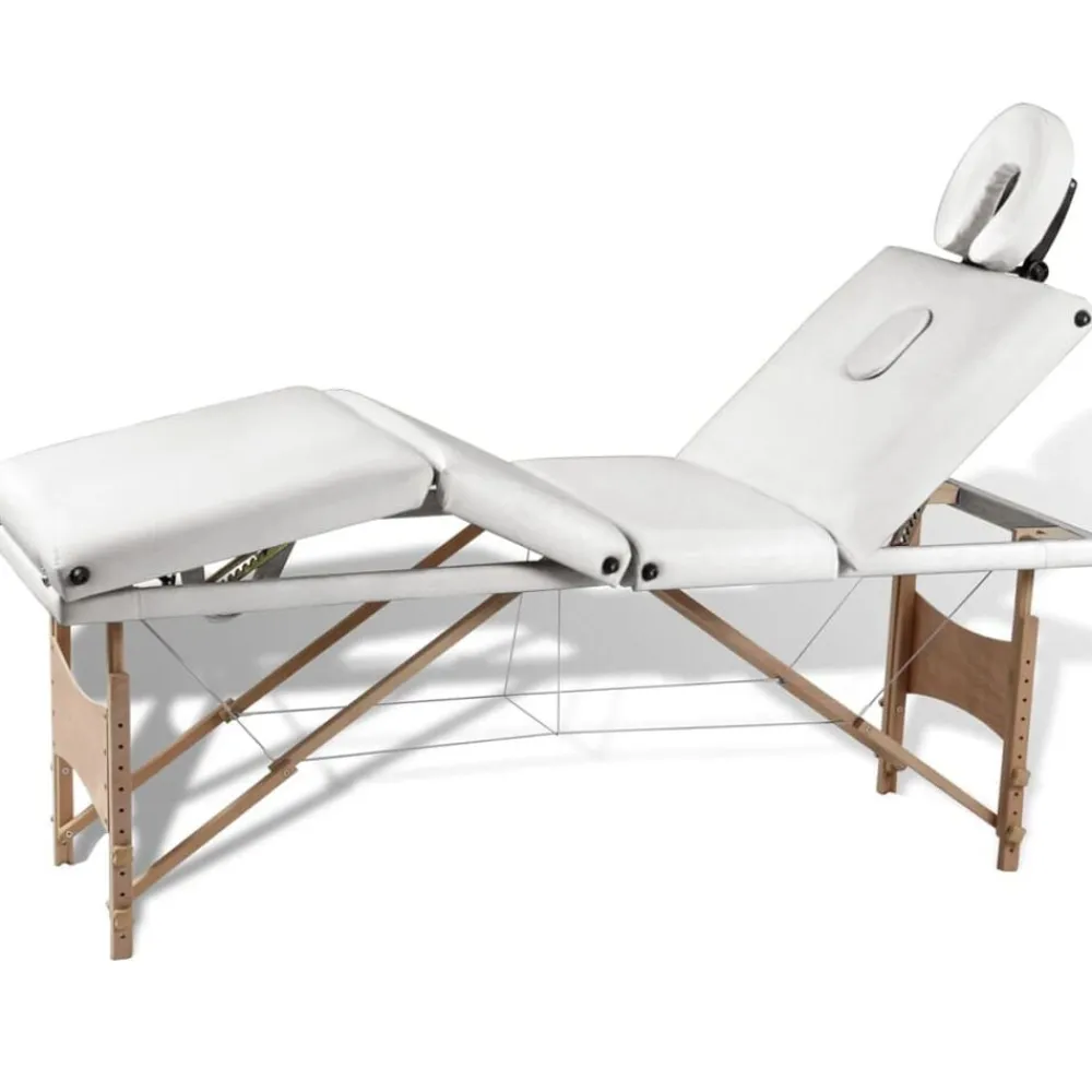 vidaXL Camilla de masaje plegable 4 zonas estructura de madera crema Blanco New