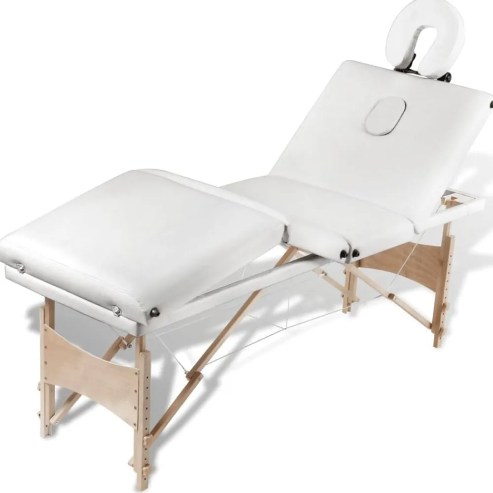 vidaXL Camilla de masaje plegable 4 zonas estructura de madera crema Blanco New