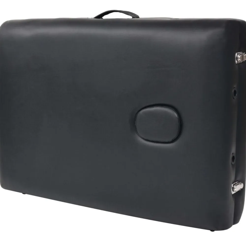 vidaXL Camilla de masaje y taburete plegable 2 zonas 10 cm Negro