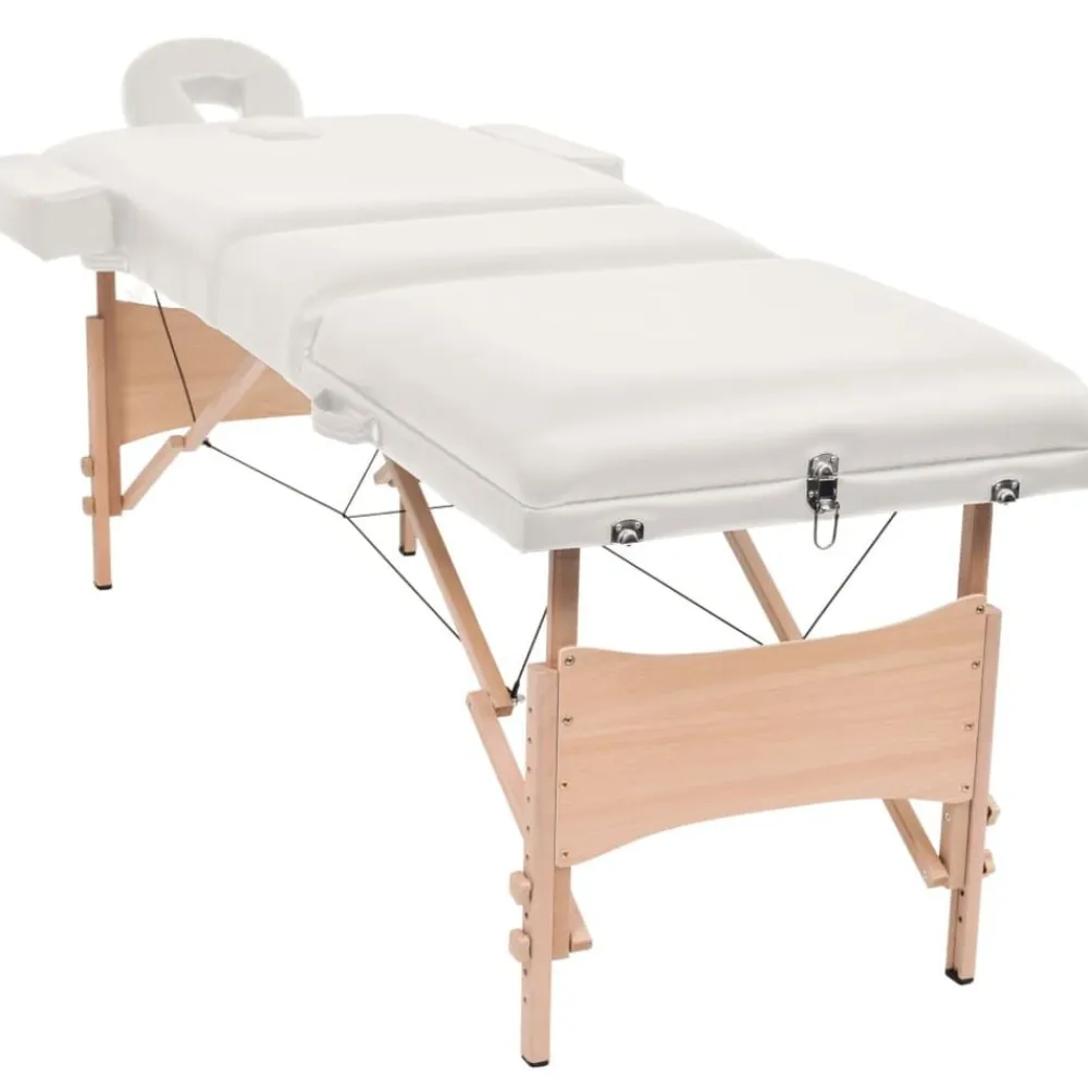 vidaXL Camilla de masaje y taburete plegable 3 zonas 10 cm Blanco Discount