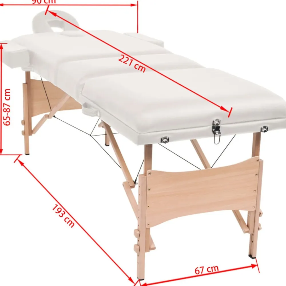 vidaXL Camilla de masaje y taburete plegable 3 zonas 10 cm Blanco Discount