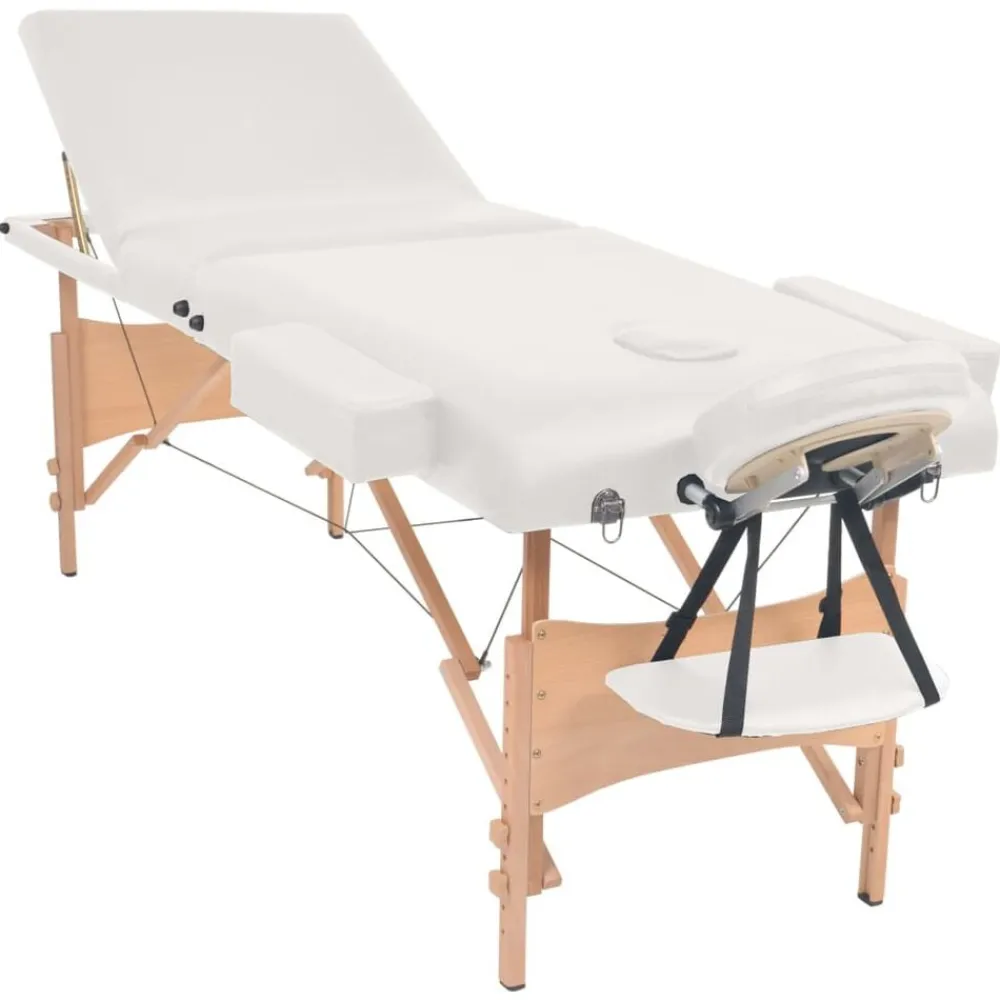 vidaXL Camilla de masaje y taburete plegable 3 zonas 10 cm Blanco Discount