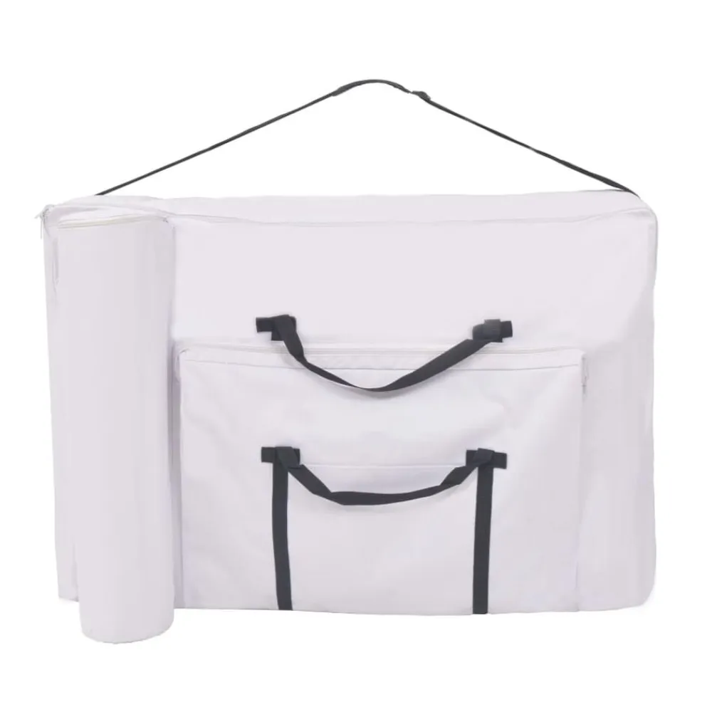 vidaXL Camilla de masaje y taburete plegable 3 zonas 10 cm Blanco Discount