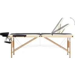 vidaXL Camilla de masaje plegable 3 zonas madera Negro y beige Hot