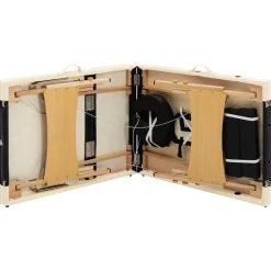 vidaXL Camilla de masaje plegable 3 zonas madera Negro y beige Hot