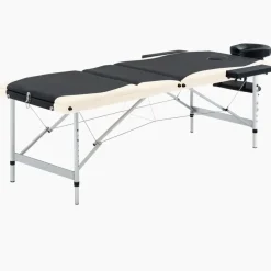 vidaXL Camilla de masaje plegable 3 zonas aluminio Negro y beige Online