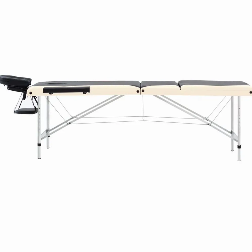 vidaXL Camilla de masaje plegable 3 zonas aluminio Negro y beige Online