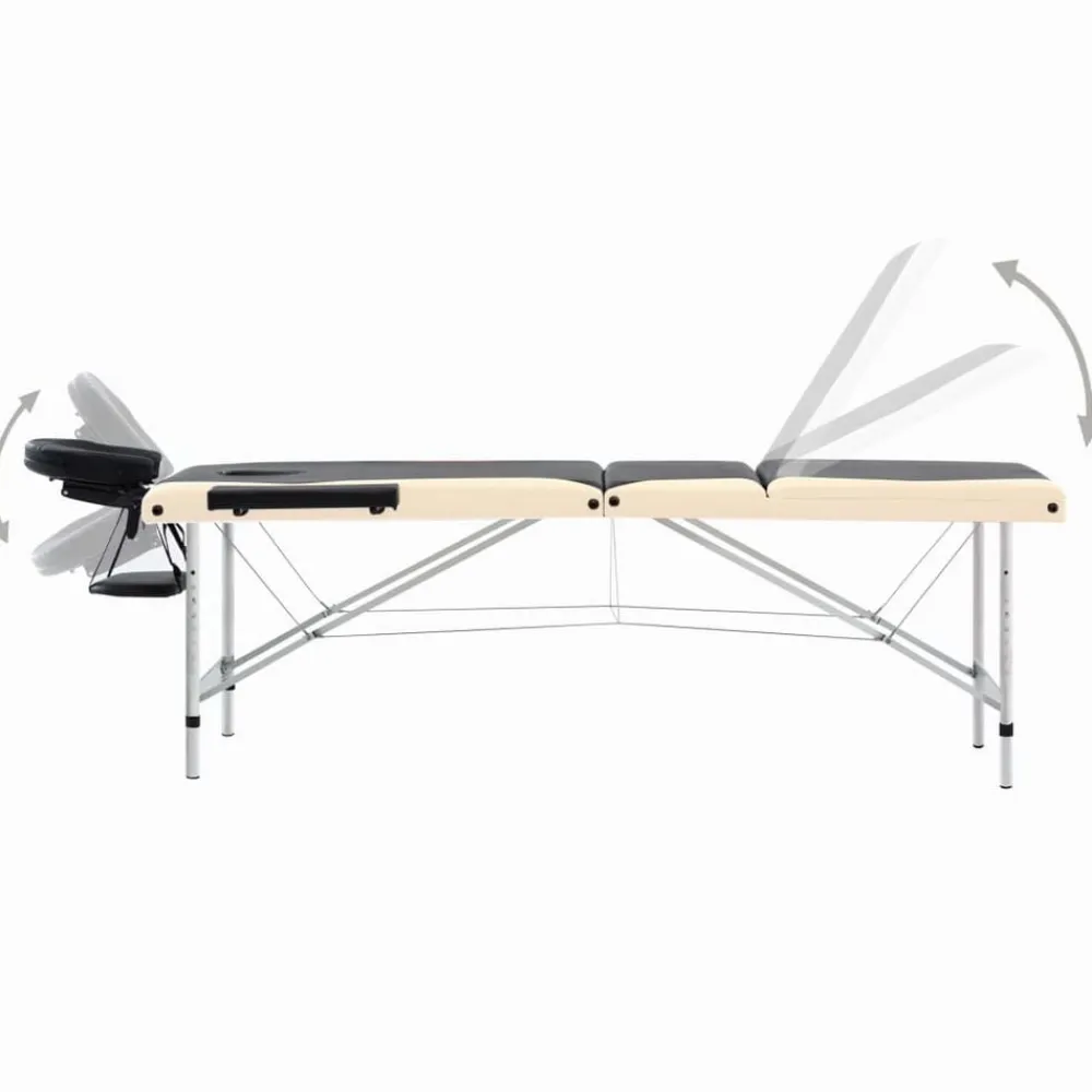 vidaXL Camilla de masaje plegable 3 zonas aluminio Negro y beige Online