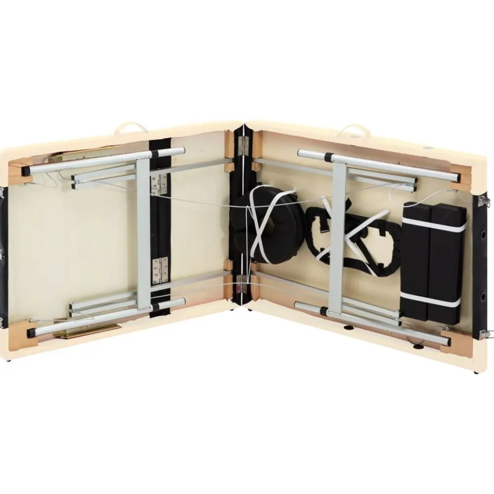 vidaXL Camilla de masaje plegable 3 zonas aluminio Negro y beige Online
