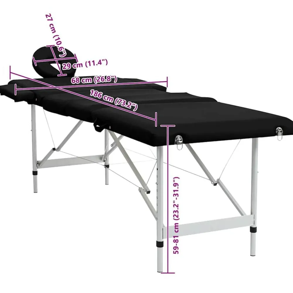 vidaXL Camilla de masaje plegable 4 zonas estructura de aluminio negra Negro Discount
