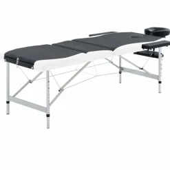 vidaXL Camilla de masaje plegable 3 zonas aluminio Negro y blanco Clearance