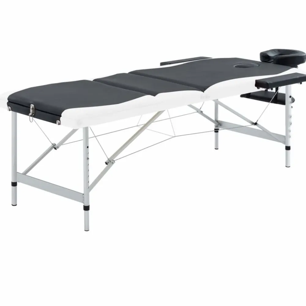 vidaXL Camilla de masaje plegable 3 zonas aluminio Negro y blanco Clearance