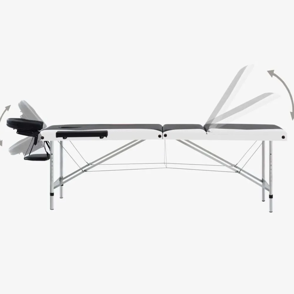 vidaXL Camilla de masaje plegable 3 zonas aluminio Negro y blanco Clearance
