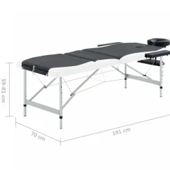 vidaXL Camilla de masaje plegable 3 zonas aluminio Negro y blanco Clearance