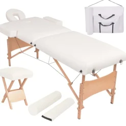 vidaXL Camilla de masaje y taburete plegable 2 zonas 10 cm Blanco Outlet