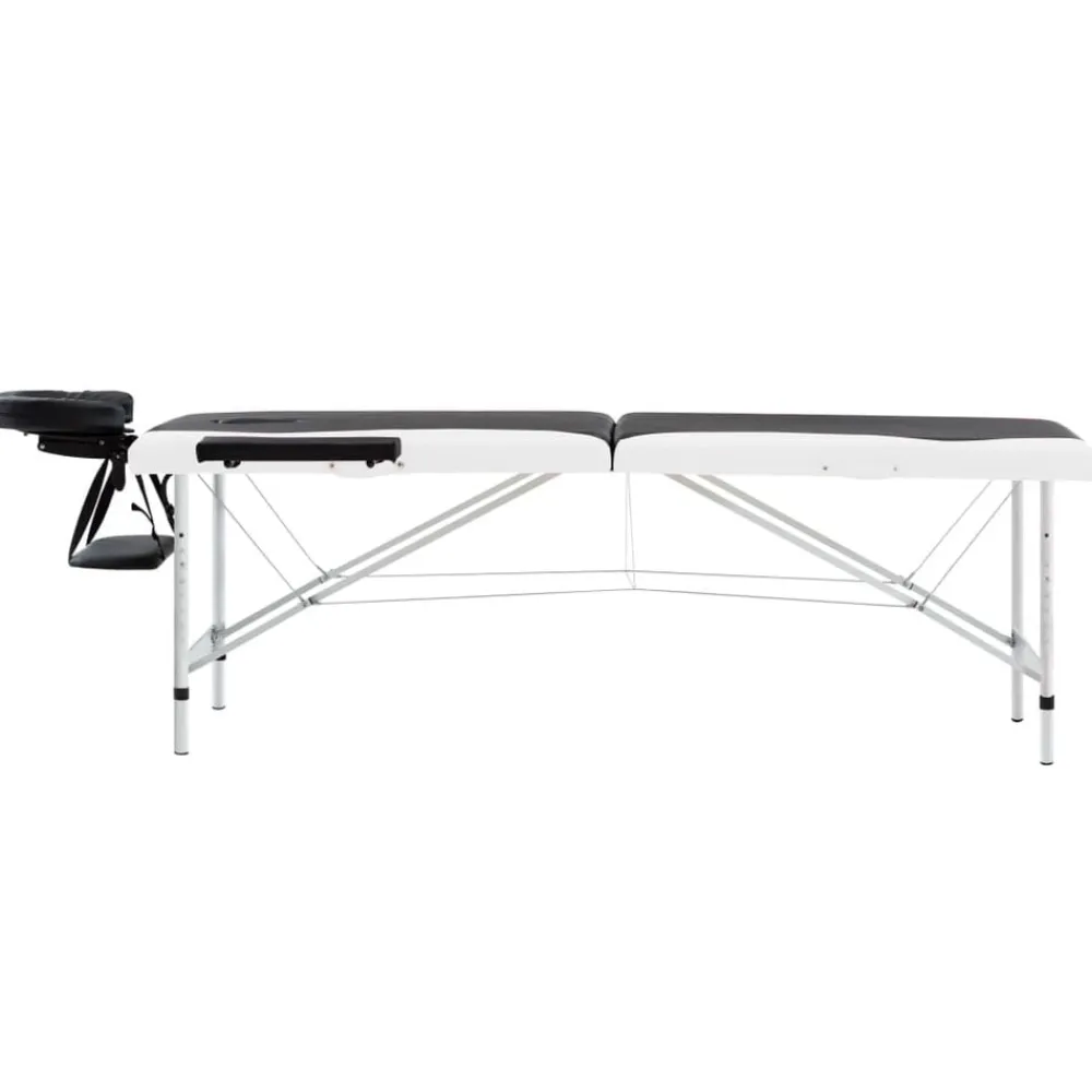 vidaXL Camilla de masaje plegable 2 zonas aluminio Negro y blanco Clearance